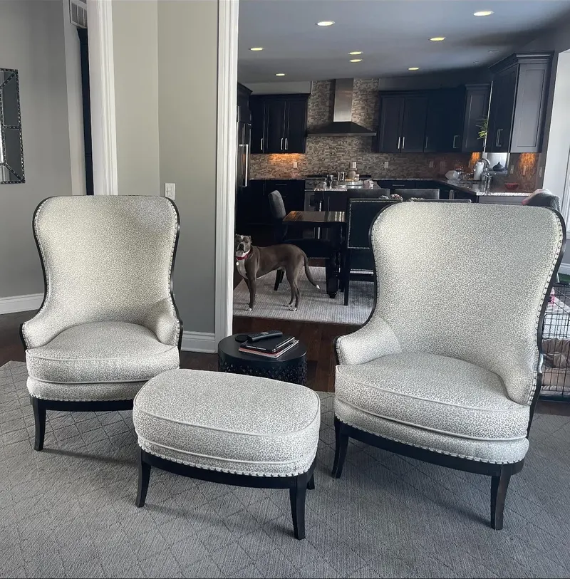 Wingback chairs and ottoman